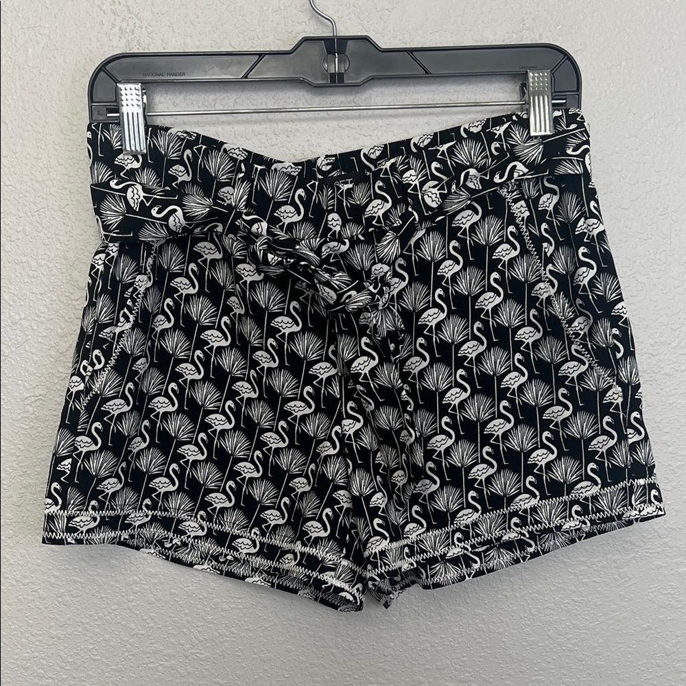 Loft Drapey Tie Waist Short Black/White Flamingo Size XS
